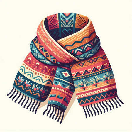 Vector illustration of a scarf with ethnic ornaments in retro styleのイラスト素材