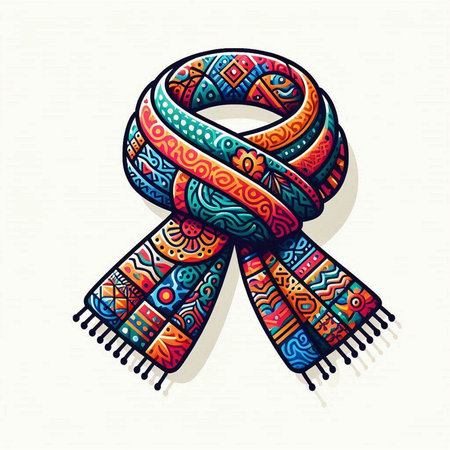 Hand drawn winter scarf. Vector illustration in doodle style.のイラスト素材