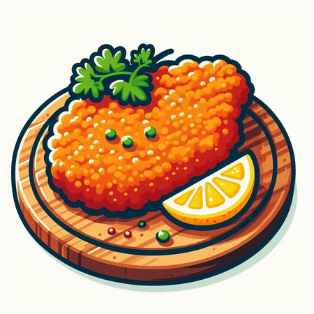 Illustration of fish caviar on wooden board with lemon and parsleyのイラスト素材