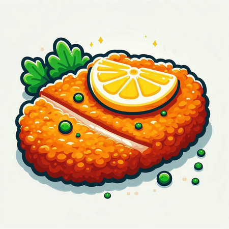 Illustration of a slice of lemon with green peas and parsleyのイラスト素材