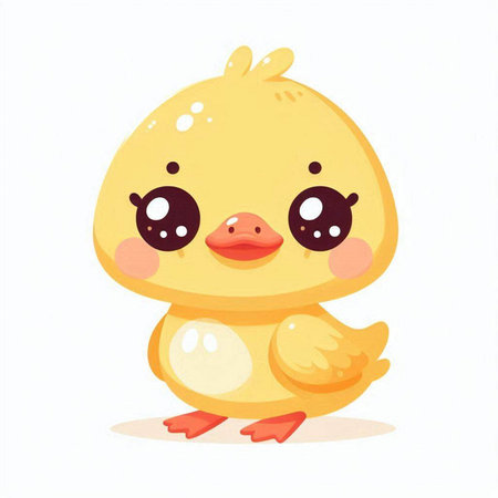 Cute cartoon yellow duckling isolated on white background. Vector illustration.のイラスト素材