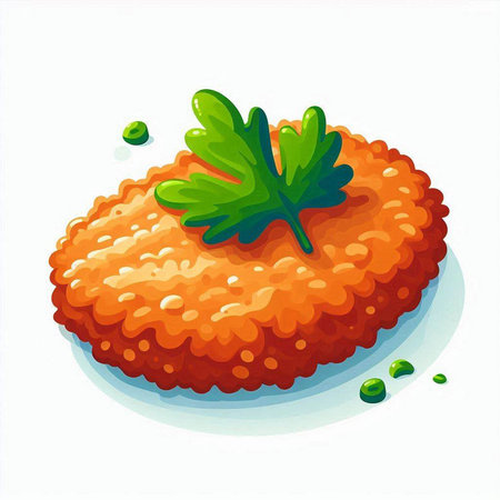 Illustration of a fish cake with parsley on a white backgroundのイラスト素材