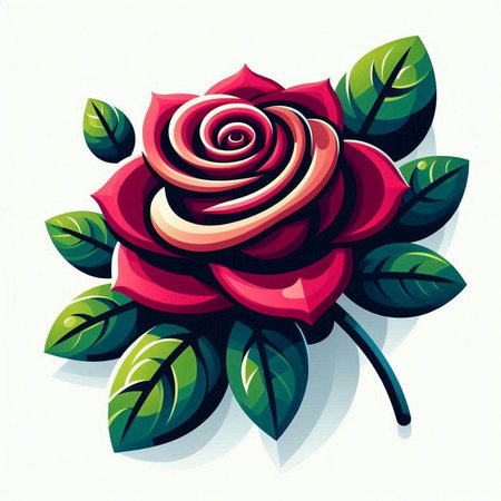 Red rose with green leaves on a white background. Vector illustration.のイラスト素材