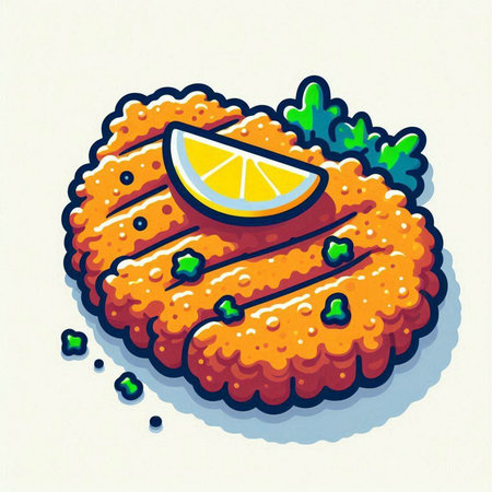 Illustration of a fish cake with lemon on a white background.のイラスト素材