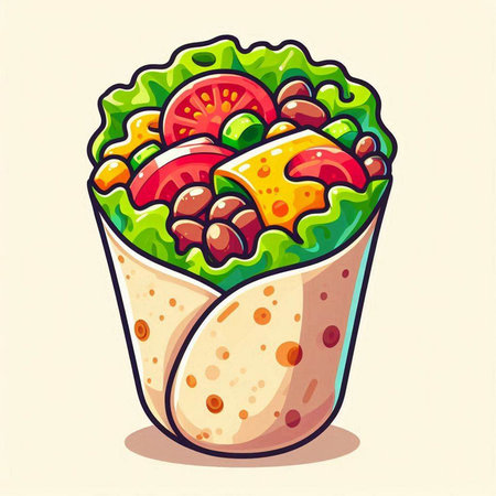 Tortilla with meat and vegetables. Vector illustration of fast food.のイラスト素材