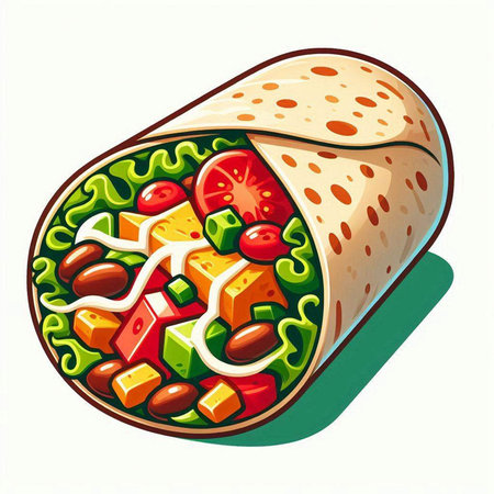 Tortilla with vegetables and cheese isolated on white background. Vector illustration.のイラスト素材