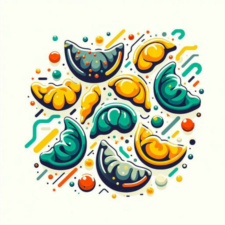 Vector illustration of dumplings with different fillings on white backgroundのイラスト素材