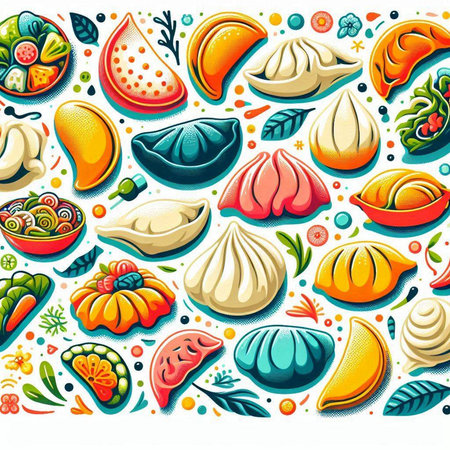 Seamless pattern with oriental dumplings. Vector illustrationのイラスト素材