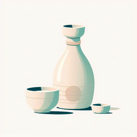 Illustration of a teapot and cups on a white backgroundのイラスト素材