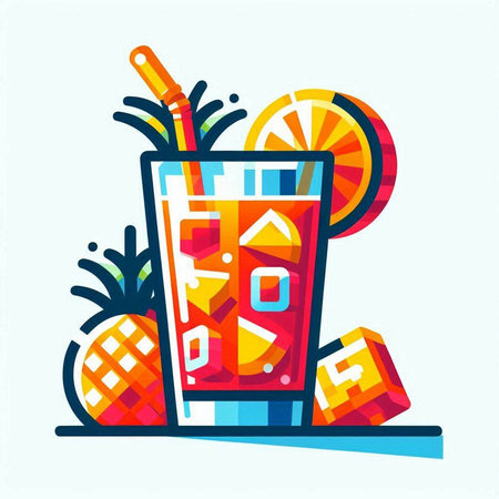Cocktail vector illustration in flat cartoon style. Colorful summer drink icon.のイラスト素材
