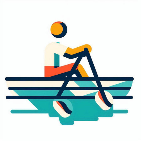 Man rowing a boat on a white background. Vector illustration.のイラスト素材
