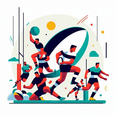 Rugby players in action. Flat vector illustration. Sport conceptのイラスト素材