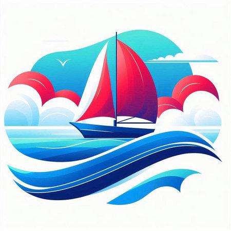 Sailing boat in the sea. Vector illustration for your design.のイラスト素材
