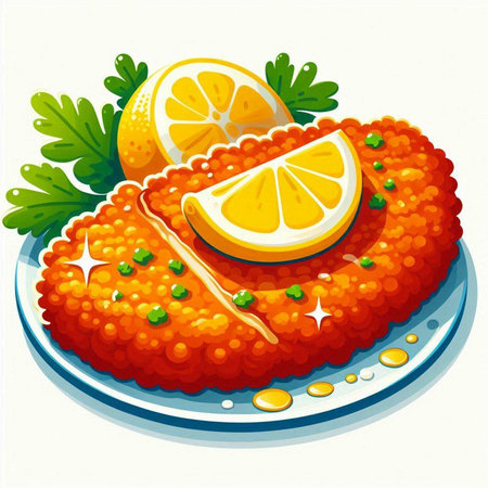 Illustration of salmon caviar with lemon and parsley on a plateのイラスト素材
