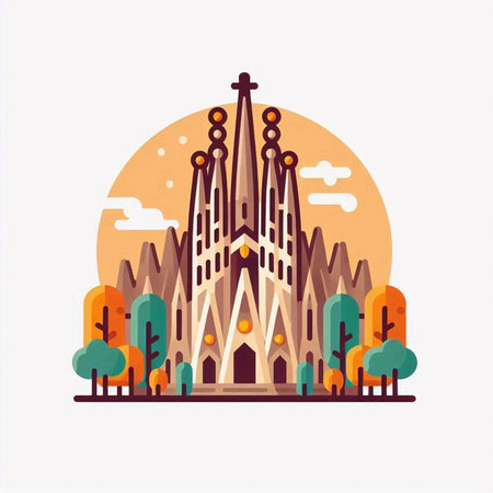 Church of the Immaculate Conception. Vector illustration in flat styleのイラスト素材