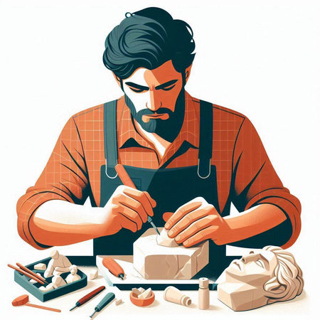 Furniture making. Craftsman at work. Vector illustration.のイラスト素材