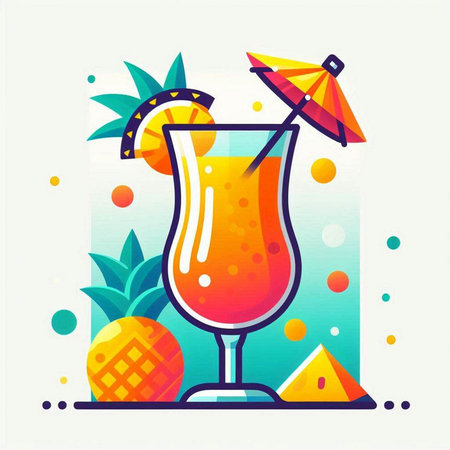 Cocktail with pineapple, vector illustration in flat design style.のイラスト素材