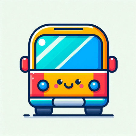 Cute cartoon school bus. Vector illustration in flat design style.のイラスト素材