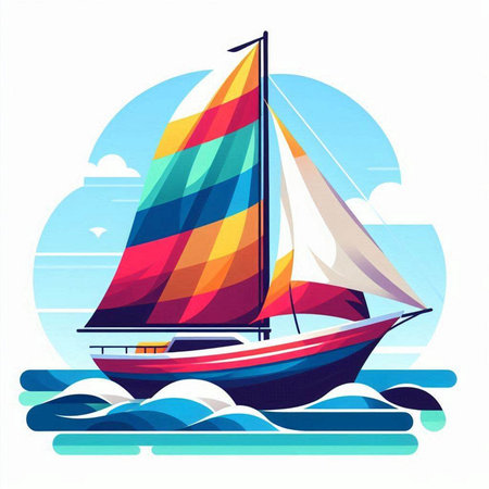 Sailing boat on the sea. Vector illustration. Eps 10.のイラスト素材