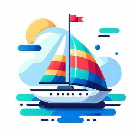Yacht sailboat in the sea. Vector illustration in flat styleのイラスト素材