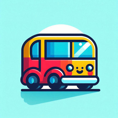 Cute cartoon bus. Colorful vector illustration on blue background.のイラスト素材