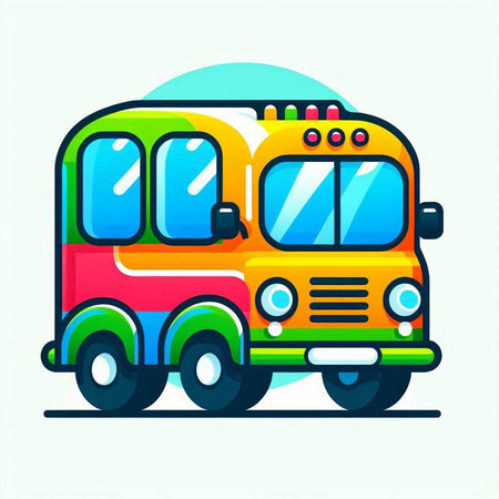 Colorful school bus icon. Vector illustration in flat cartoon style.のイラスト素材