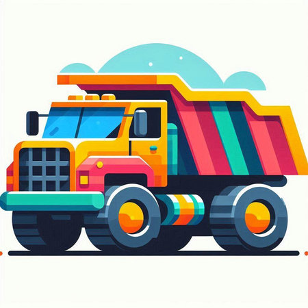 Colorful dump truck on a white background. Vector illustration in flat style.のイラスト素材