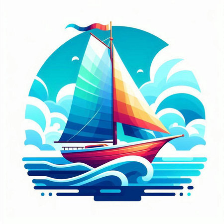 Sailing boat in the sea. Vector illustration of a sailboat.のイラスト素材