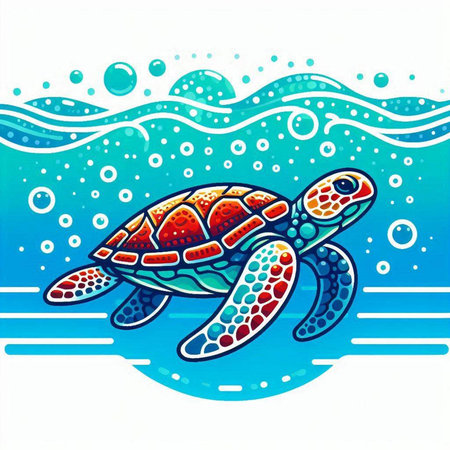 Sea turtle in the sea. Vector illustration of a sea turtle.のイラスト素材