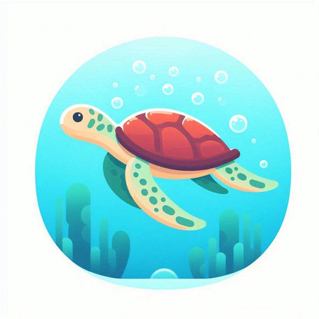 Sea turtle in the water. Vector illustration in a flat style.のイラスト素材