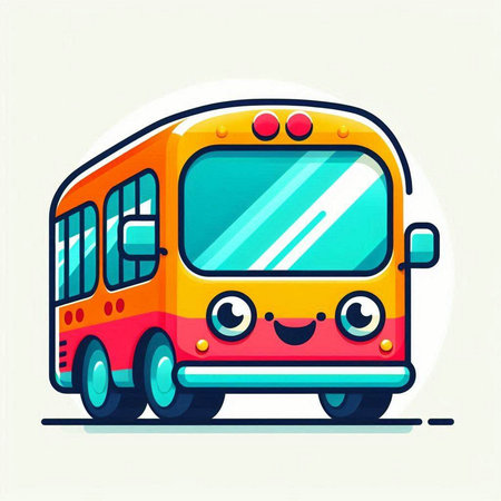 Cute cartoon school bus. Vector illustration in flat cartoon style.のイラスト素材