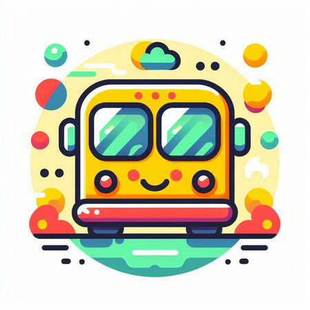 School bus icon, vector illustration. Flat design style with colorful elements.のイラスト素材