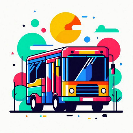 Colorful bus on a white background. The concept of urban transport. Vector illustration.のイラスト素材