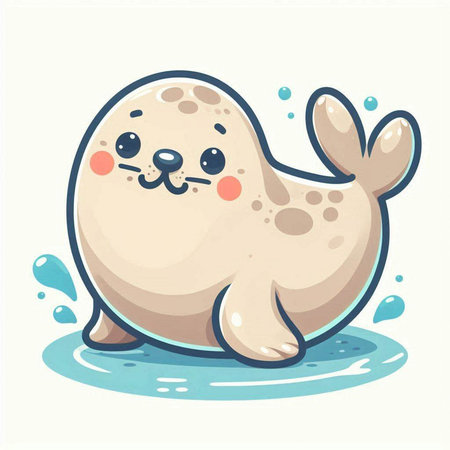 Cute cartoon seal in the water. Vector illustration isolated on white background.のイラスト素材