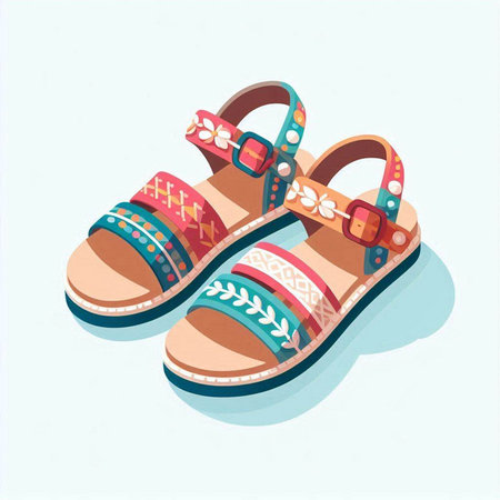 Beach sandals isolated on a white background. Vector illustration.のイラスト素材
