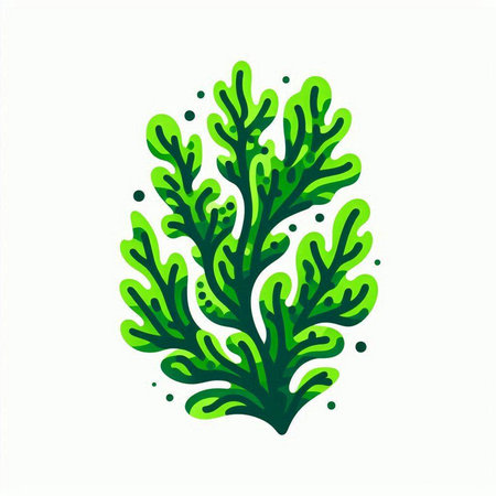Green seaweed isolated on white background. Hand drawn vector illustration.のイラスト素材