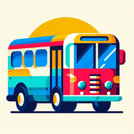 Colorful school bus on a white background. Vector illustration in flat style.のイラスト素材