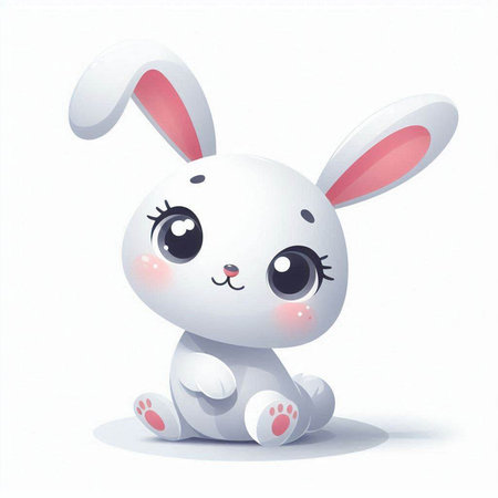 Cute cartoon white bunny sitting on the floor. Vector illustration.のイラスト素材