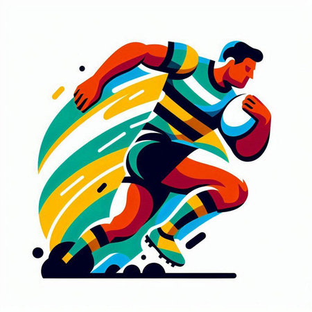 Rugby player in action, vector illustration. Sport symbol.のイラスト素材