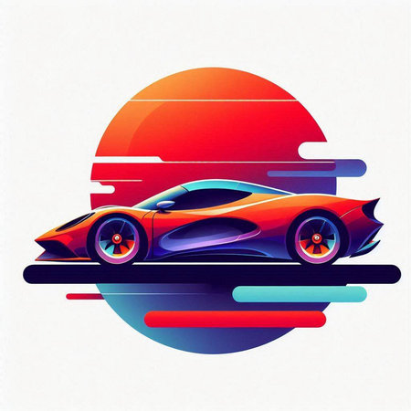 Abstract sport car on the background of the sunset. Vector illustration.のイラスト素材