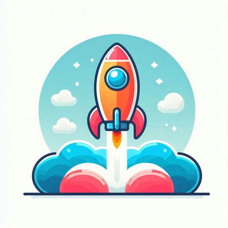 Rocket icon in flat style isolated on white background. Vector illustration.のイラスト素材