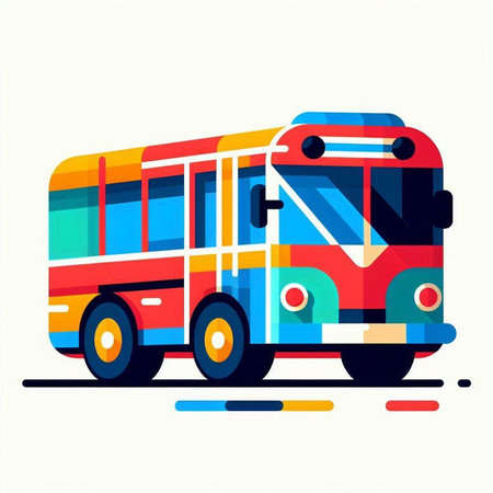 Colorful bus on white background. Vector illustration in flat style.のイラスト素材