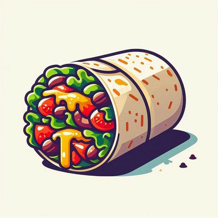 Tasty mexican burrito. Vector illustration on white background.のイラスト素材