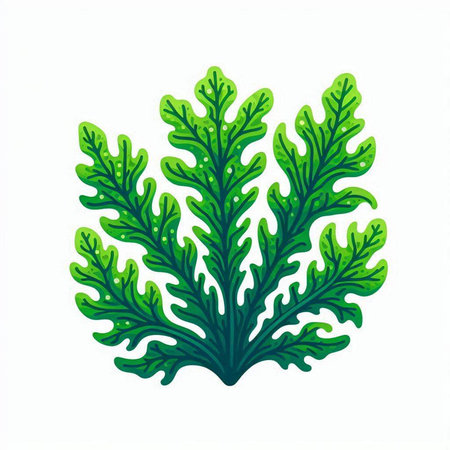 Green seaweed isolated on a white background. Hand drawn vector illustration.のイラスト素材