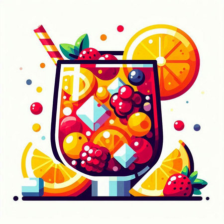 Mulled wine cocktail with fruits and ice. Vector illustration.のイラスト素材