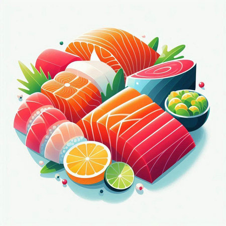 Illustration of Sashimi Sushi - Japanese Food - Vectorのイラスト素材