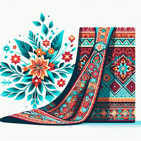 Vector illustration of ethnic carpet with floral ornament. Boho style.のイラスト素材