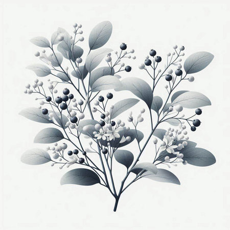 Branch with black and white flowers on a white background. Vector illustration.のイラスト素材