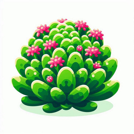 Cactus with pink flowers isolated on white background. Vector illustration.のイラスト素材
