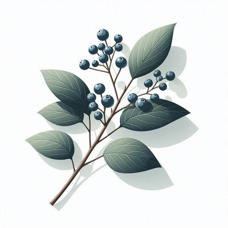 Branch with blue berries on a white background. Vector illustration.のイラスト素材
